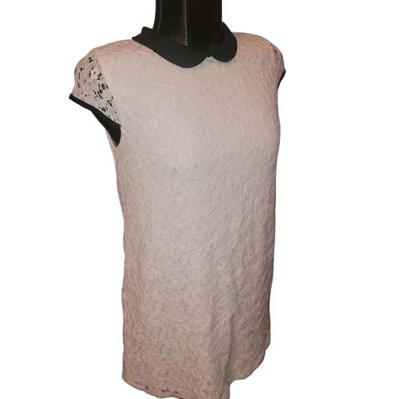 Monteau white lace overlay mini dress with black collar Sz.M - Picture 3 of 7